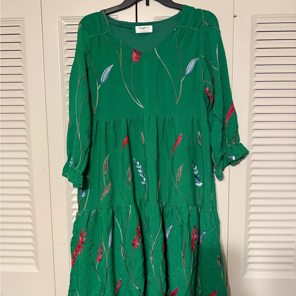 Green Floral Embroidered Dress
